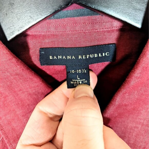 Men's Large Banana Republic Crimson Red Cotton Pearl Snap Western Rodeo Shirt - Picture 4 of 5